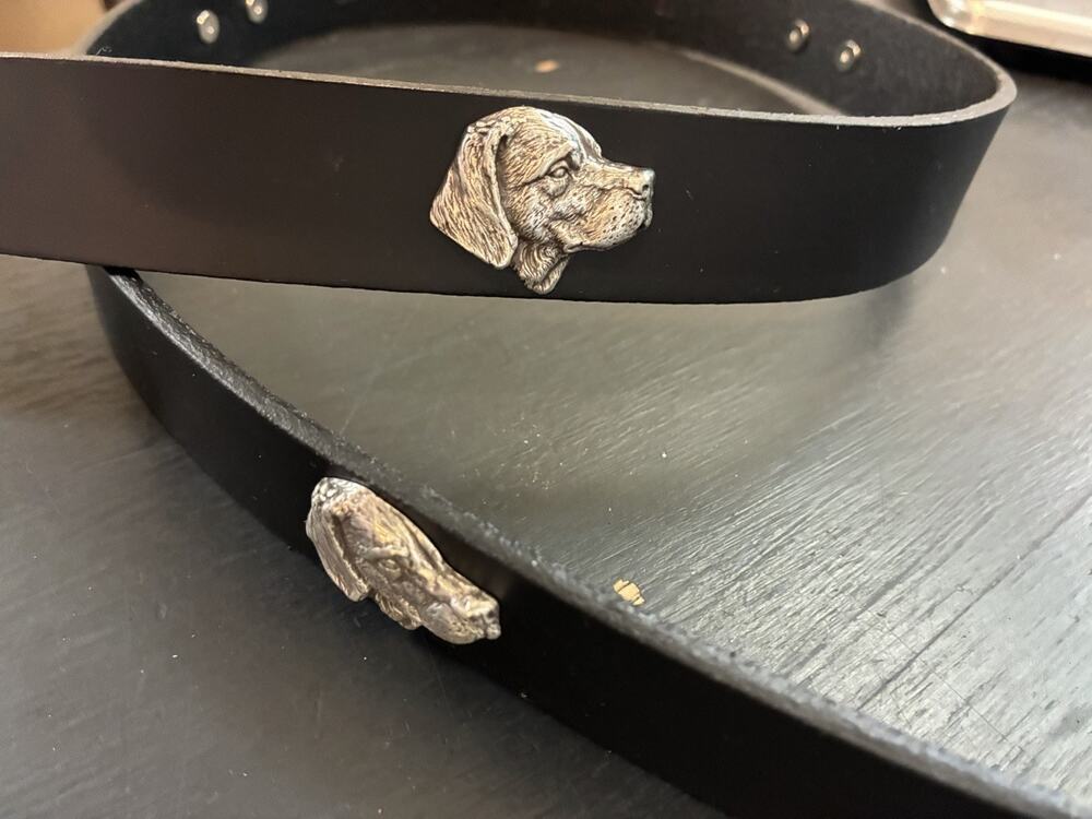 Black Genuine Leather Belt with 4 Dog Head Hunting Conchos Sizes 28, 30, 32, 38